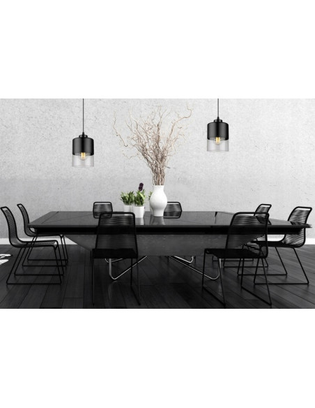 Nowoczesna Lampa Wisząca ROMA z Metalowo-Szklaną Konstrukcją E27 w Kolorze Czarnym i Bezbarwnym do Wnętrz