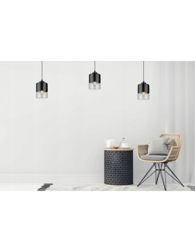 Nowoczesna Lampa Wisząca ROMA z Metalowo-Szklaną Konstrukcją E27 w Kolorze Czarnym i Bezbarwnym do Wnętrz