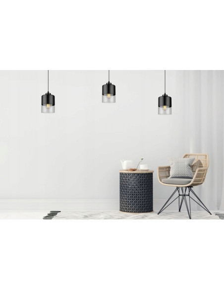 Nowoczesna Lampa Wisząca ROMA z Metalowo-Szklaną Konstrukcją E27 w Kolorze Czarnym i Bezbarwnym do Wnętrz