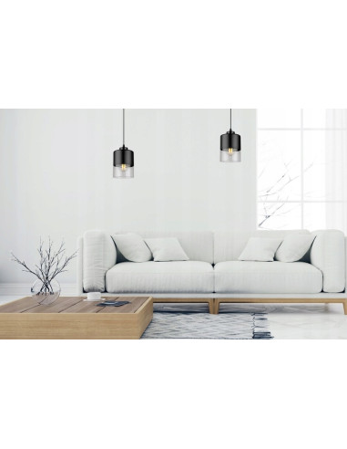 Nowoczesna Lampa Wisząca ROMA z Metalowo-Szklaną Konstrukcją E27 w Kolorze Czarnym i Bezbarwnym do Wnętrz