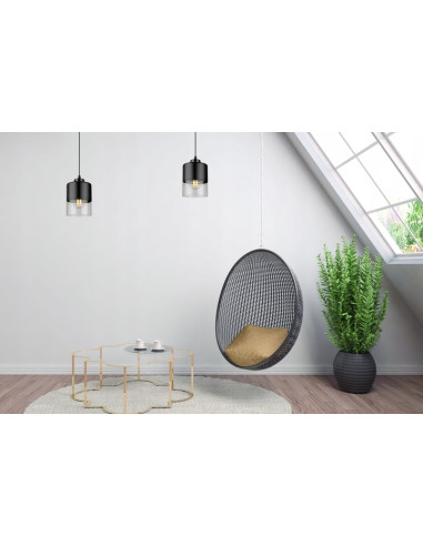 Nowoczesna Lampa Wisząca ROMA z Metalowo-Szklaną Konstrukcją E27 w Kolorze Czarnym i Bezbarwnym do Wnętrz
