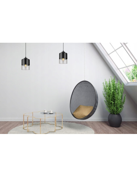 Nowoczesna Lampa Wisząca ROMA z Metalowo-Szklaną Konstrukcją E27 w Kolorze Czarnym i Bezbarwnym do Wnętrz