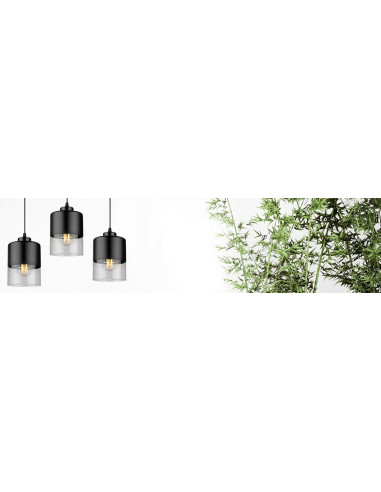 Nowoczesna Lampa Wisząca ROMA z Metalowo-Szklaną Konstrukcją E27 w Kolorze Czarnym i Bezbarwnym do Wnętrz