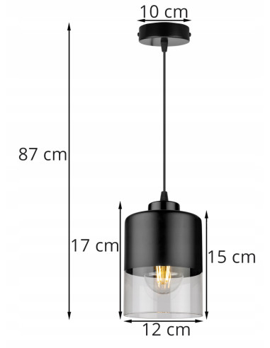 Nowoczesna Lampa Wisząca ROMA z Metalowo-Szklaną Konstrukcją E27 w Kolorze Czarnym i Bezbarwnym do Wnętrz