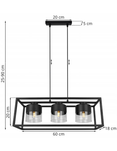Lampa wisząca ROMA CAGE - Elegancka lampa metalowa z szklanymi kloszami do biura, salonu i jadalni