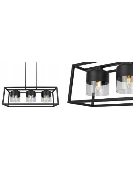 Lampa wisząca ROMA CAGE - Elegancka lampa metalowa z szklanymi kloszami do biura, salonu i jadalni