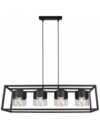 Lampa wisząca ROMA CAGE - elegancki żyrandol z regulowanym kątem nachylenia, czarna siatka i szkło, nowoczesny design.