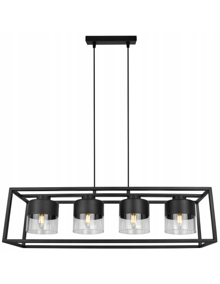 Lampa wisząca ROMA CAGE - elegancki żyrandol z regulowanym kątem nachylenia, czarna siatka i szkło, nowoczesny design.