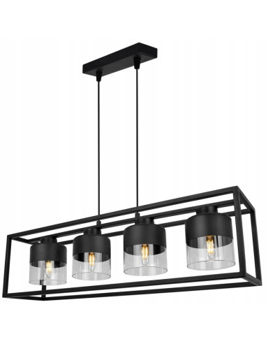 Lampa wisząca ROMA CAGE - elegancki żyrandol z regulowanym kątem nachylenia, czarna siatka i szkło, nowoczesny design.