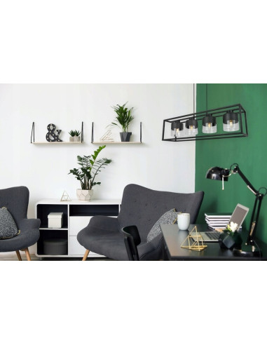 Lampa wisząca ROMA CAGE - elegancki żyrandol z regulowanym kątem nachylenia, czarna siatka i szkło, nowoczesny design.