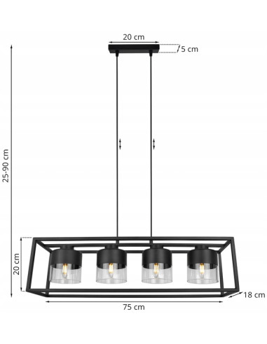Lampa wisząca ROMA CAGE - elegancki żyrandol z regulowanym kątem nachylenia, czarna siatka i szkło, nowoczesny design.