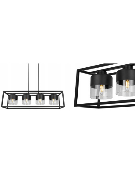 Lampa wisząca ROMA CAGE - elegancki żyrandol z regulowanym kątem nachylenia, czarna siatka i szkło, nowoczesny design.