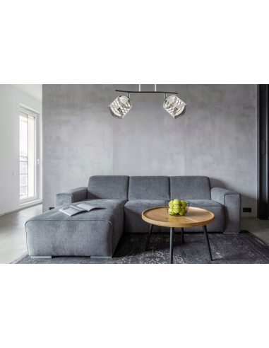 Nowoczesny kinkiet szklany HELIX - elegancki design do jadalni i salonu, z przezroczystym kloszem i chromowanymi detalami.