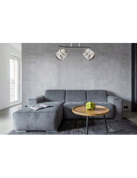 Nowoczesny kinkiet szklany HELIX - elegancki design do jadalni i salonu, z przezroczystym kloszem i chromowanymi detalami.