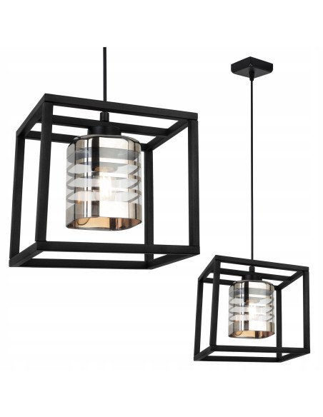 Lampa wisząca HELIX CAGE 3D – nowoczesna, szklana dekoracja w odcieniach srebra, czerni, szarości i bezbarwnego.