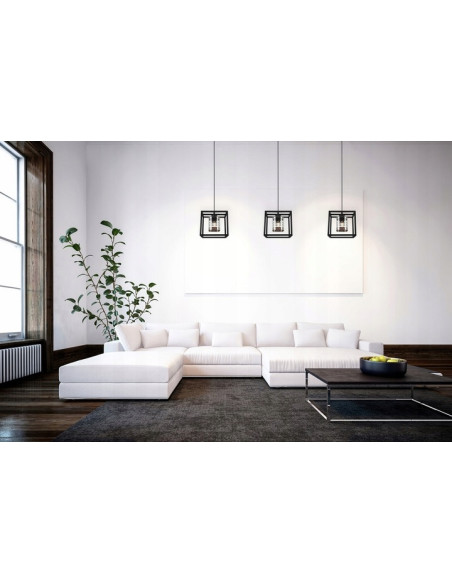 Lampa wisząca HELIX CAGE 3D – nowoczesna, szklana dekoracja w odcieniach srebra, czerni, szarości i bezbarwnego.