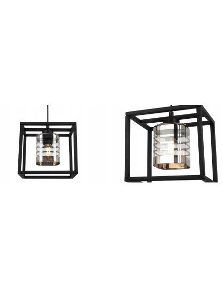 Lampa wisząca HELIX CAGE 3D – nowoczesna, szklana dekoracja w odcieniach srebra, czerni, szarości i bezbarwnego.