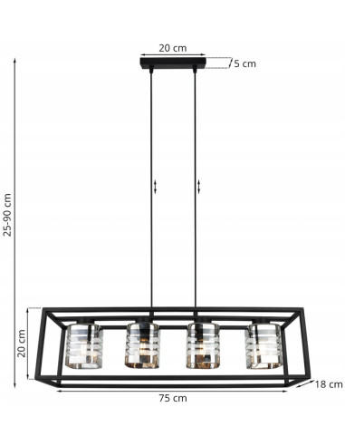 Lampa wisząca HELIX CAGE z 4 kloszami – elegancka i nowoczesna do salonu, biura, sypialni, regulowana wysokość.