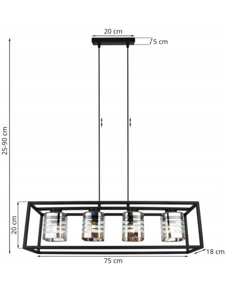 Lampa wisząca HELIX CAGE z 4 kloszami – elegancka i nowoczesna do salonu, biura, sypialni, regulowana wysokość.