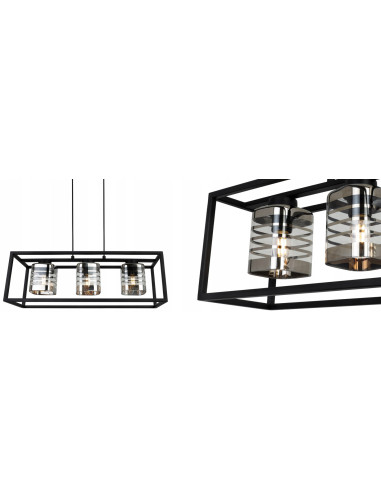 Lampa wisząca HELIX CAGE, nowoczesny design, 3 źródła E27, regulowana długość, eleganckie metalowe klosze srebrno-czarne