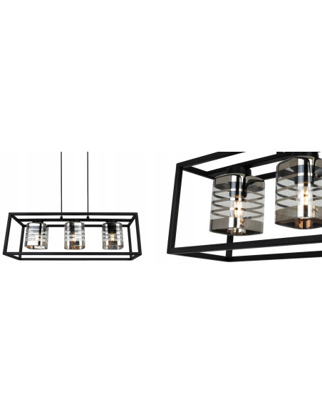 Lampa wisząca HELIX CAGE, nowoczesny design, 3 źródła E27, regulowana długość, eleganckie metalowe klosze srebrno-czarne