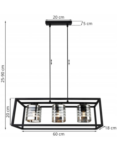 Lampa wisząca HELIX CAGE, nowoczesny design, 3 źródła E27, regulowana długość, eleganckie metalowe klosze srebrno-czarne