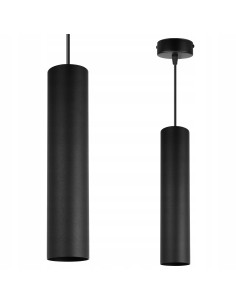 Lampa wisząca TUBA na okrągłej podsufitce - nowoczesne oświetlenie do biura, jadalni i salonu w kolorze czarnym