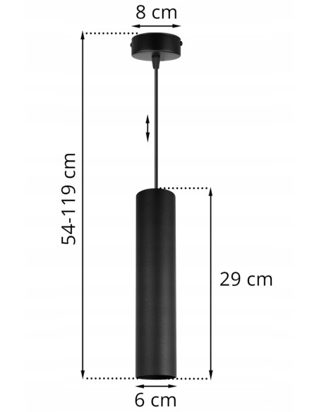 Lampa wisząca TUBA na okrągłej podsufitce - nowoczesne oświetlenie do biura, jadalni i salonu w kolorze czarnym