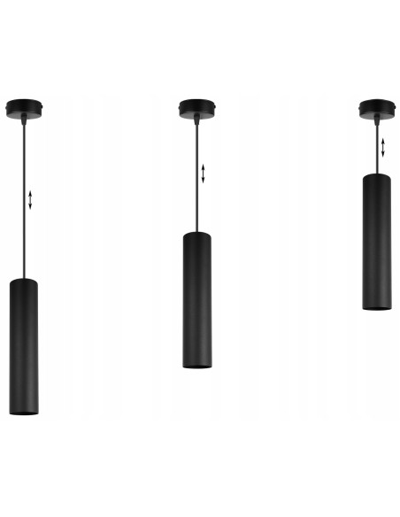 Lampa wisząca TUBA na okrągłej podsufitce - nowoczesne oświetlenie do biura, jadalni i salonu w kolorze czarnym