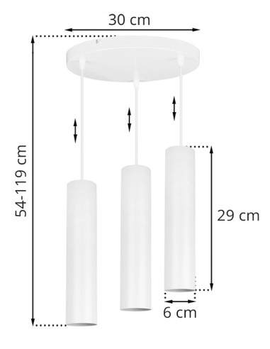 Lampa wisząca TUBA z cylindrycznymi kloszami - elegancki design, regulowana wysokość, 3 źródła światła GU10