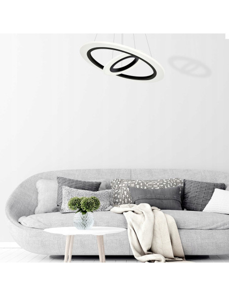 Lampa wisząca COSMO LED z regulacją, podwójne pierścienie w białym i czarnym – nowoczesne oświetlenie do wnętrz