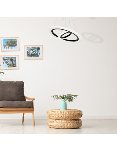 Lampa wisząca COSMO LED z regulacją, podwójne pierścienie w białym i czarnym – nowoczesne oświetlenie do wnętrz