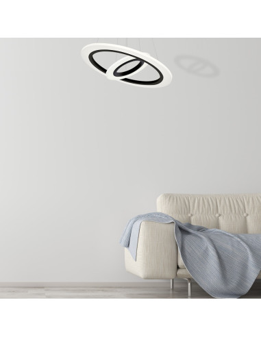 Lampa wisząca COSMO LED z regulacją, podwójne pierścienie w białym i czarnym – nowoczesne oświetlenie do wnętrz