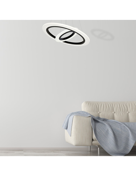 Lampa wisząca COSMO LED z regulacją, podwójne pierścienie w białym i czarnym – nowoczesne oświetlenie do wnętrz