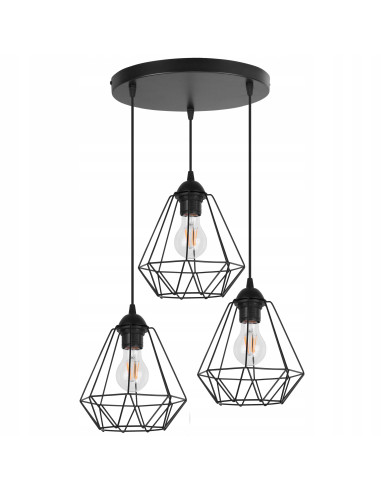 Lampa wisząca EDISON 3-płomienna E27 w kolorze czarnym - nowoczesne oświetlenie do salonu, jadalni i biura