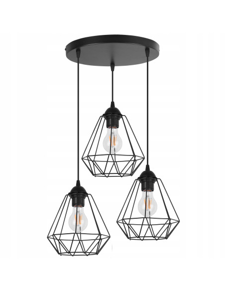 Lampa wisząca EDISON 3-płomienna E27 w kolorze czarnym - nowoczesne oświetlenie do salonu, jadalni i biura