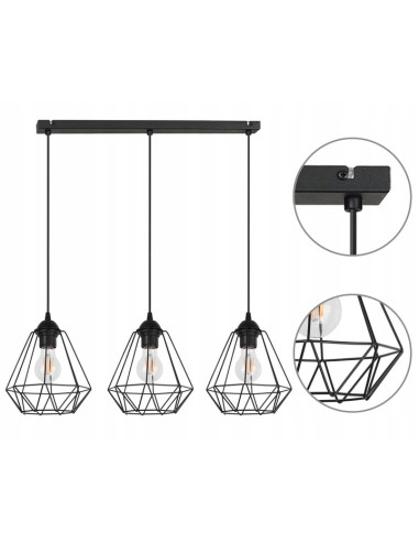 Lampa wisząca EDISON 60W na belce - nowoczesne oświetlenie do biura, jadalni, kuchni i salonu w trzech kolorach