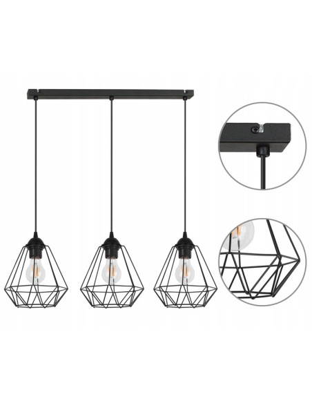 Lampa wisząca EDISON 60W na belce - nowoczesne oświetlenie do biura, jadalni, kuchni i salonu w trzech kolorach