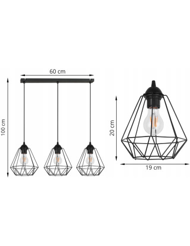 Lampa wisząca EDISON 60W na belce - nowoczesne oświetlenie do biura, jadalni, kuchni i salonu w trzech kolorach