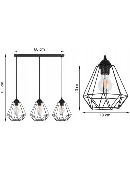 Lampa wisząca EDISON 60W na belce - nowoczesne oświetlenie do biura, jadalni, kuchni i salonu w trzech kolorach