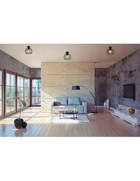 Plafon EDISON w stylu loftowym z okrągłym kloszem, czarny metal, 1xE27 60W - idealny do salonu i biura