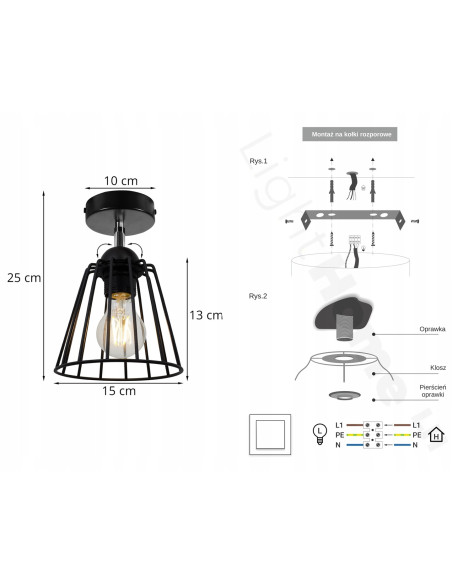 Lampa EDISON loftowa z regulowaną rączką, czarna metalowa, 25 cm – nowoczesne oświetlenie do korytarza i biura