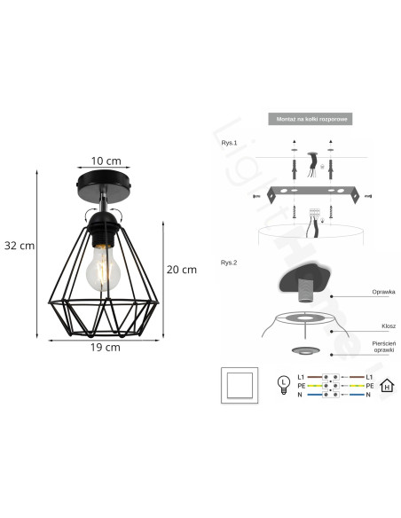Lampa sufitowa EDISON E27 w stylu nowoczesnego diamentu - elegancki akcent do wnętrz w kolorze czarnym