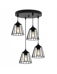 Lampa wisząca EDISON 4-punktowa, czarna z regulowaną wysokością i geometrycznymi kloszami do nowoczesnych wnętrz