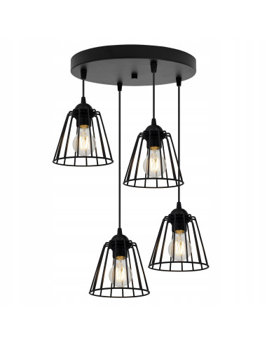 Lampa wisząca EDISON 4-punktowa, czarna z regulowaną wysokością i geometrycznymi kloszami do nowoczesnych wnętrz
