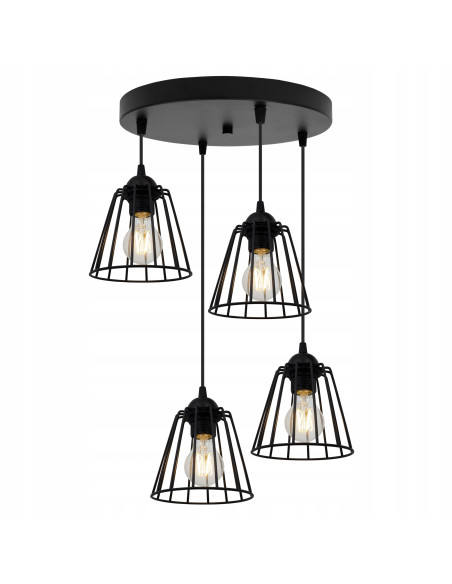 Lampa wisząca EDISON 4-punktowa, czarna z regulowaną wysokością i geometrycznymi kloszami do nowoczesnych wnętrz