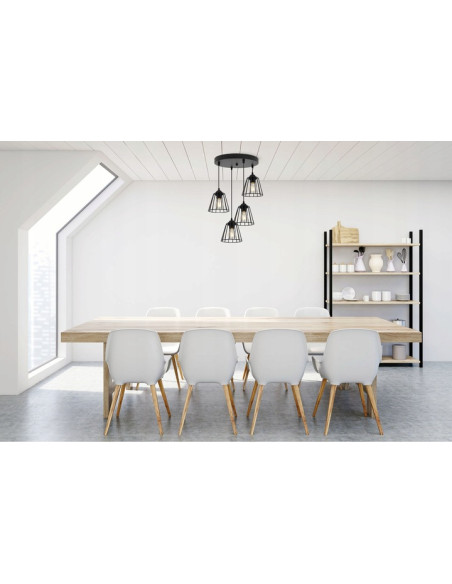 Lampa wisząca EDISON 4-punktowa, czarna z regulowaną wysokością i geometrycznymi kloszami do nowoczesnych wnętrz