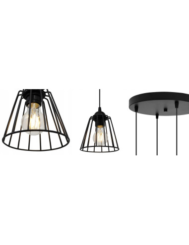 Lampa wisząca EDISON 4-punktowa, czarna z regulowaną wysokością i geometrycznymi kloszami do nowoczesnych wnętrz