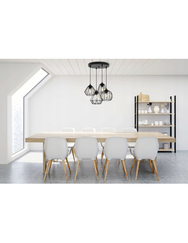 Lampa wisząca EDISON z unikatowymi kloszami - stylowe oświetlenie do jadalni, salonu i korytarza, czarny, 4 źródła światła.