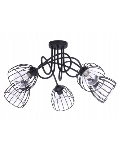 Lampa wisząca EDISON w stylu loftowym, czarna, 5-punktowa, idealna do klatki schodowej i nowoczesnych wnętrz.